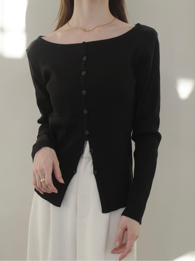 yNEWzboat neck cardigan top / black