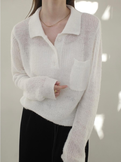 yNEWzsheer mohair polo knit