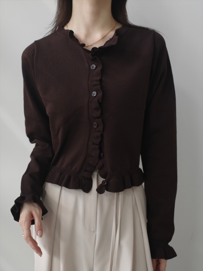 yNEWzfrill line cardigan / brown
