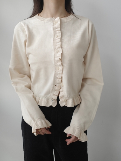 yNEWzfrill line cardigan / cream