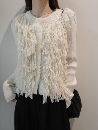 yNEWzloop feather knit vest