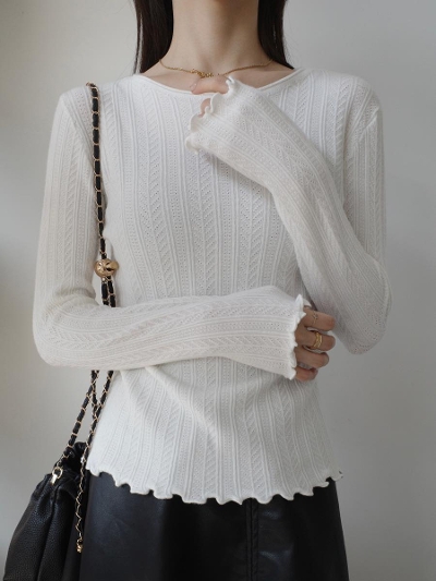yNEWzmellow line lace rib knit / white