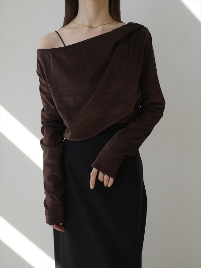 yNEWzvelvet touch drape tops / brown