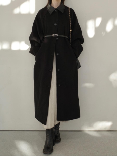 yNEWzleather collar belt set coat