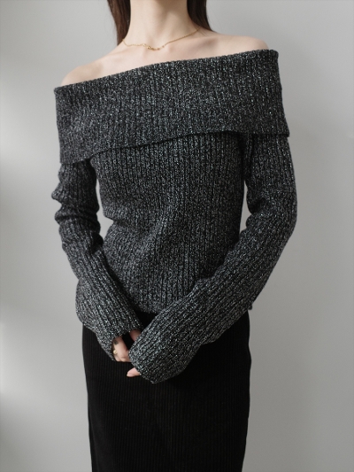 yNEWzglitter off shoulder rib kni / black
