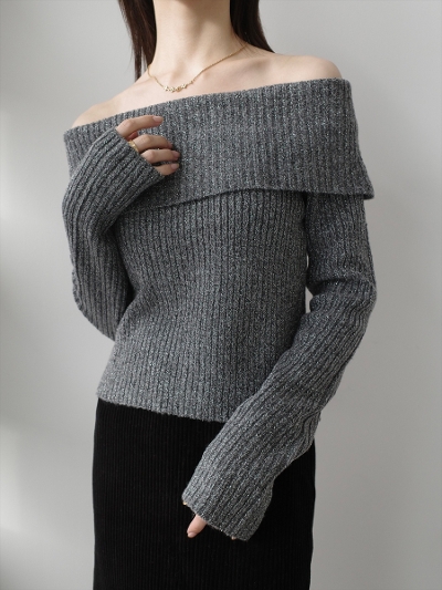 yNEWzglitter off shoulder rib kni / grey