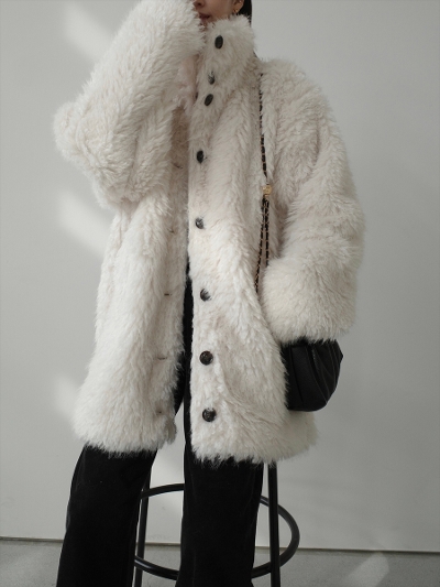 yNEWzbicolor button fur coat