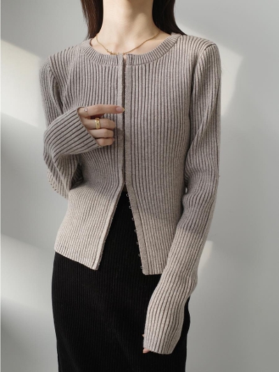yNEWzhook line rib cardigan / beige