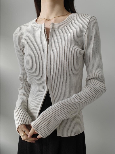 yNEWzhook line rib cardigan / ivory