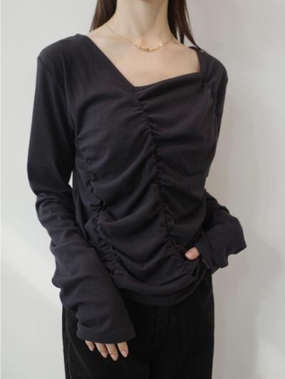 yNEWzpeach skin asymmetry top / dark grey