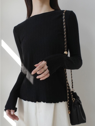 ySAMPLEzmellow line lace rib knit / black