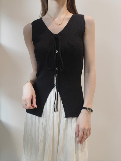 ySAMPLEzribbon knit vest / black