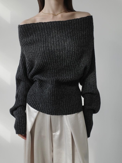yNEWzloose off shoulder rib knit / charcoal