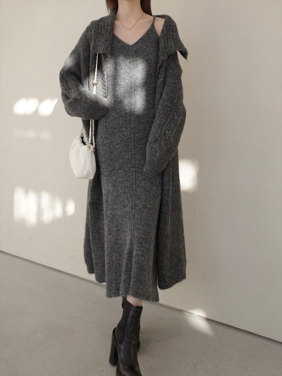 �yNEW�zcami onepiece coatigan set  / grey