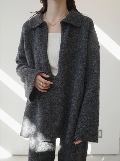 �yNEW�zrelax 2way collar knit / charcoal