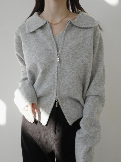 �yNEW�zdouble zip polo knit ensemble / grey