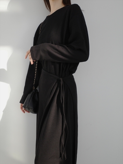 �yNEW�zwrap design rib dress / black