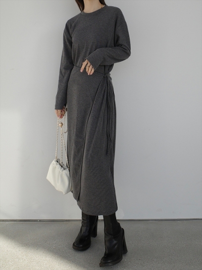 �yNEW�zwrap design rib dress / grey