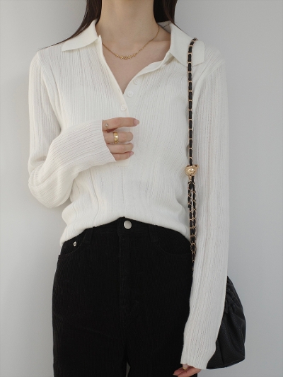 �yNEW�zbutton neck polo knit / ivory
