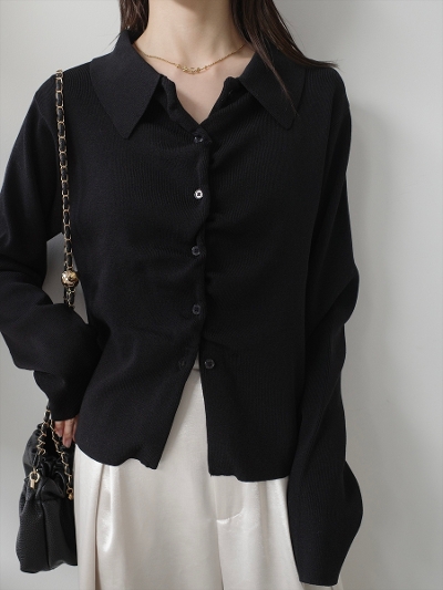 �yNEW�ztwist placket polo knit / black