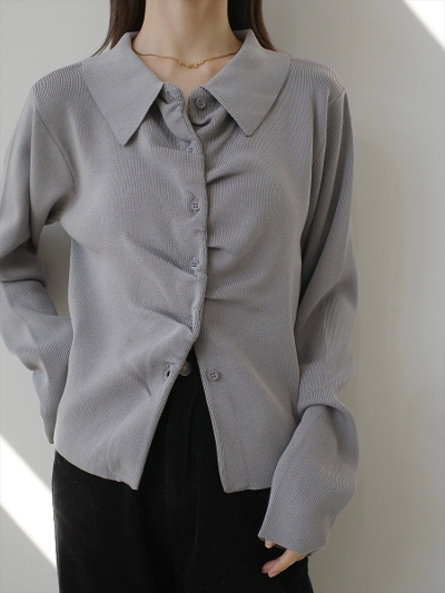 �yNEW�ztwist placket polo knit / grey