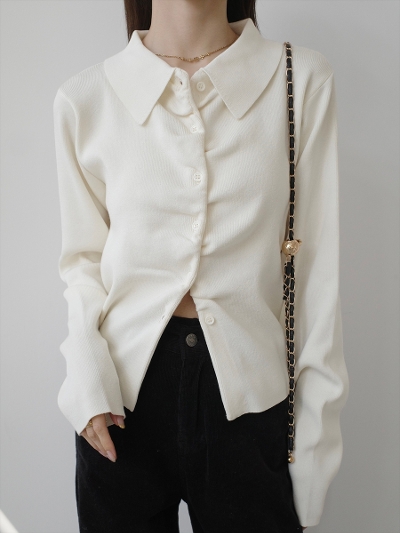 �yNEW�ztwist placket polo knit / ivory