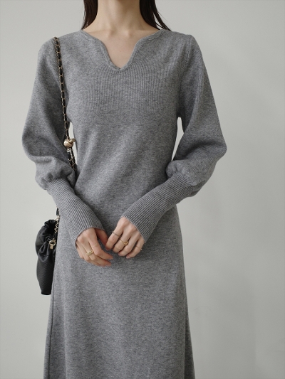 �yNEW�zheart neck puff sleeve dress / grey