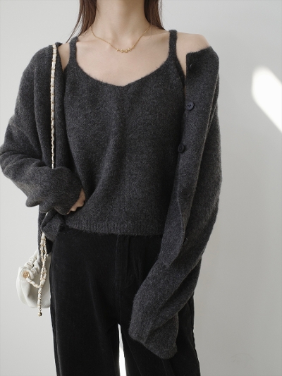�yNEW�zcamisole set knit ensemble / charcoal