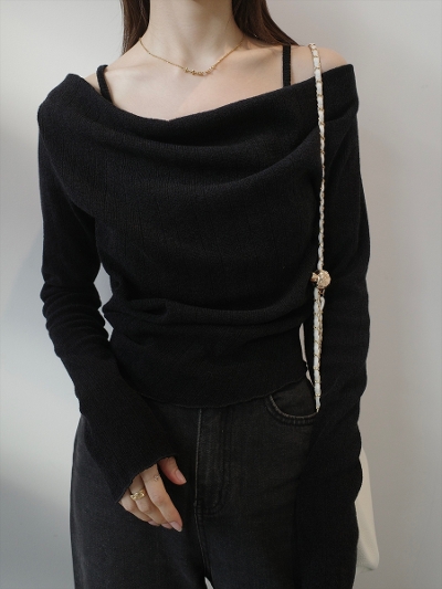 �yNEW�zsouffle touch layered design tops / black