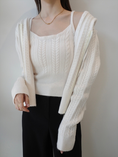 �yNEW�zcamisole set cable knit hoodie / ivory
