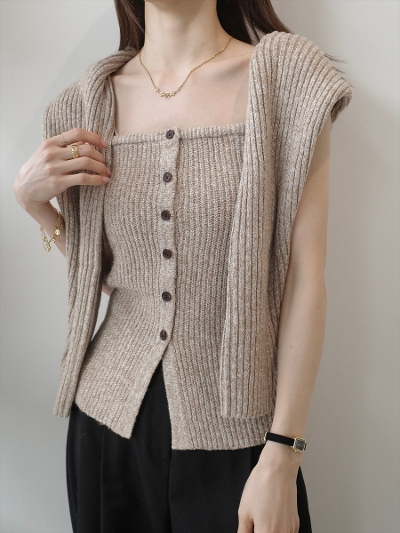 �yNEW�zrib knit button bustier / beige