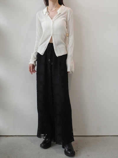 �yNEW�zpanel lace wide pants / black