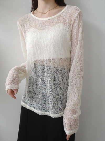 �yNEW�zflower lace sheer top / ivory