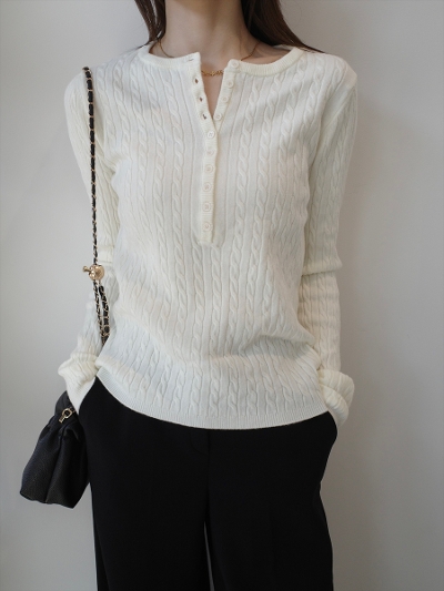 �ySAMPLE�zhenry neck cable knit / ivory