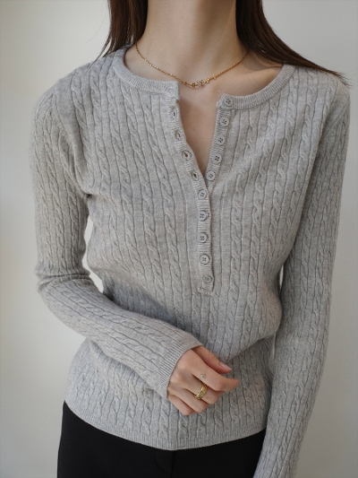 �ySAMPLE�zhenry neck cable knit / grey