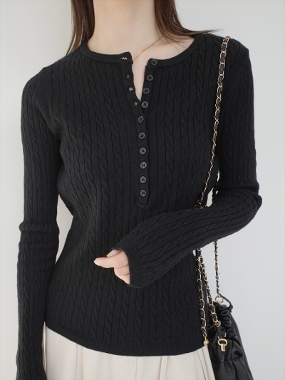 �ySAMPLE�zhenry neck cable knit / black