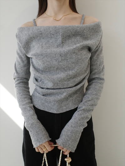 �ySAMPLE�zsouffle touch layered design tops / grey