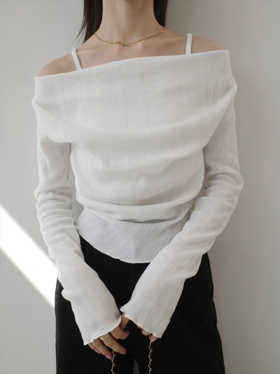 �ySAMPLE�zsouffle touch layered design tops / white