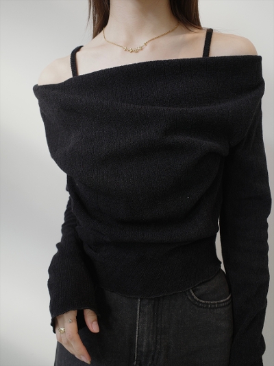 �ySAMPLE�zsouffle touch layered design tops / black