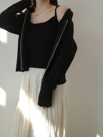 �ySAMPLE�zcamisole set cable knit hoodie / black