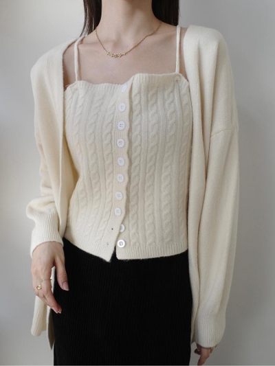 �ySAMPLE�zcable knit cami ensemble / ivory