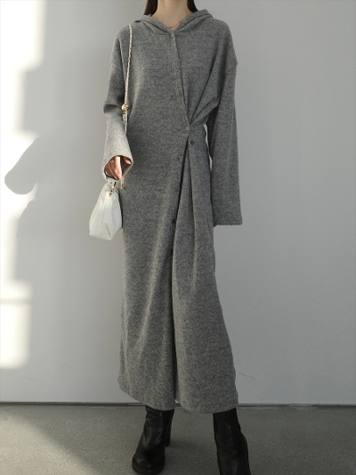 �ySAMPLE�zsouffle touch button line dress / grey