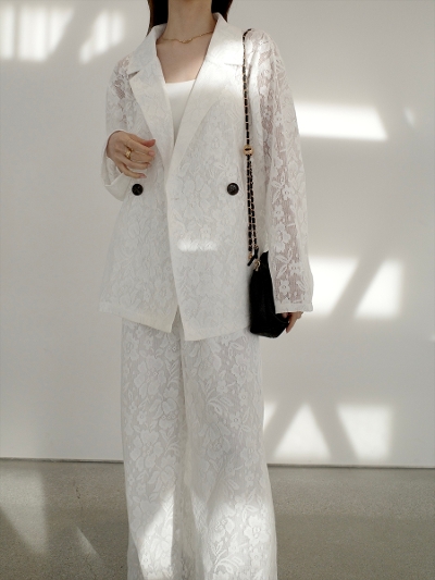 �yNEW�zsheer flower lace set up / white