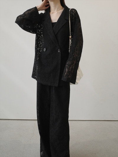 �yNEW�zsheer flower lace set up / black