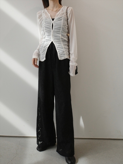 �yNEW�zsheer flower lace pants / black