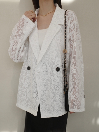 �yNEW�zsheer flower lace jacket / white