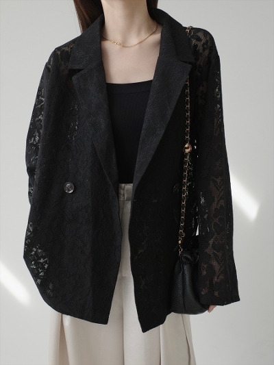 �yNEW�zsheer flower lace jacket / black