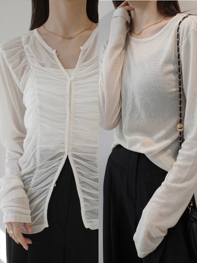 �yNEW�z2piece layered sheer tops / ivory & beige