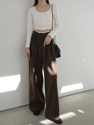 �yNEW�zdouble waist layered pants / brown