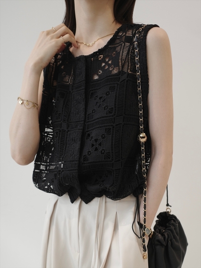 �yNEW�zpanel lace blousing top / black